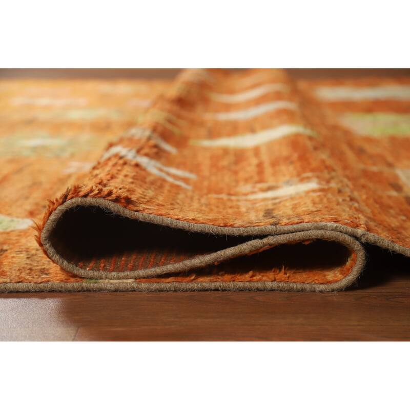Geometric Orange Moroccan Oriental Area Rug Hand-Knotted Wool Carpet - 6'8" x 9'8"