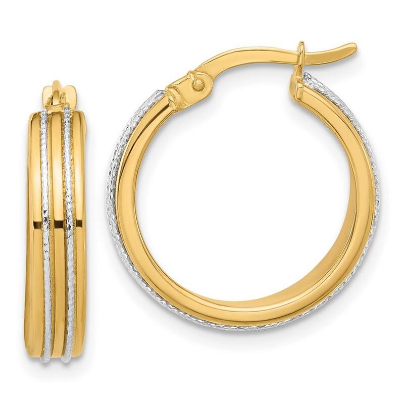 Curata 14k Two Tone Gold Polished and Sparkle Cut Hoop Earrings - 20.9x18.5mm