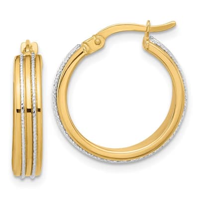 Curata 14k Two Tone Gold Polished and Sparkle Cut Hoop Earrings - 20.9x18.5mm
