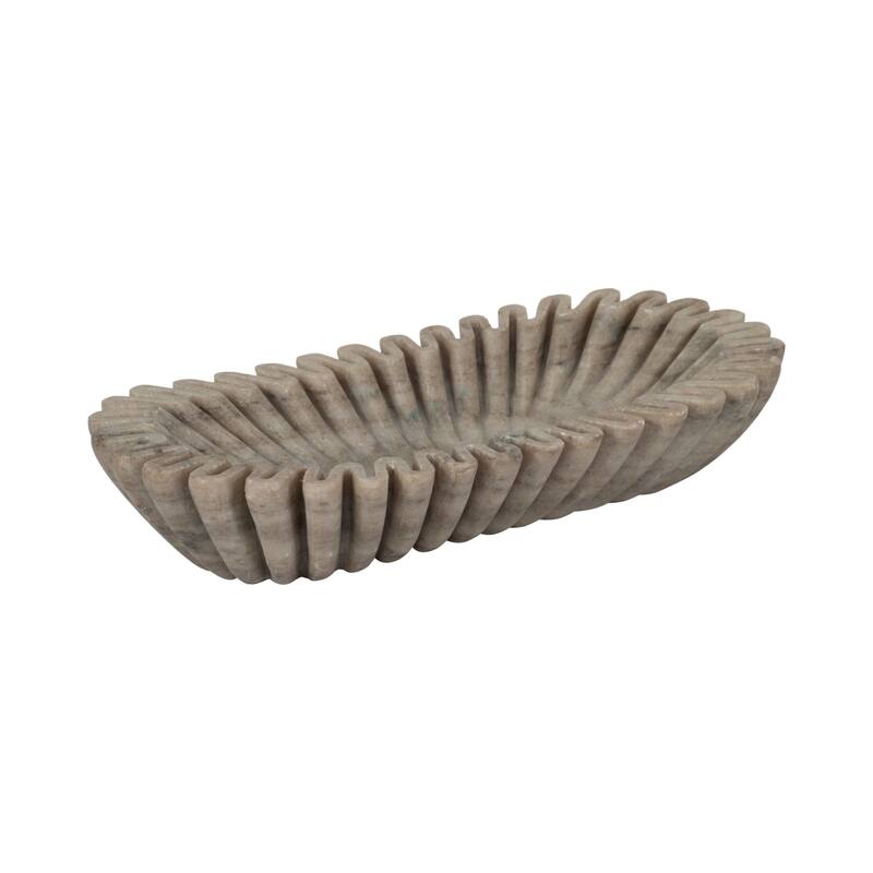 Decorative Wavy Marble Bowl with Ribbed Texture -Home Decor - 16", Tan