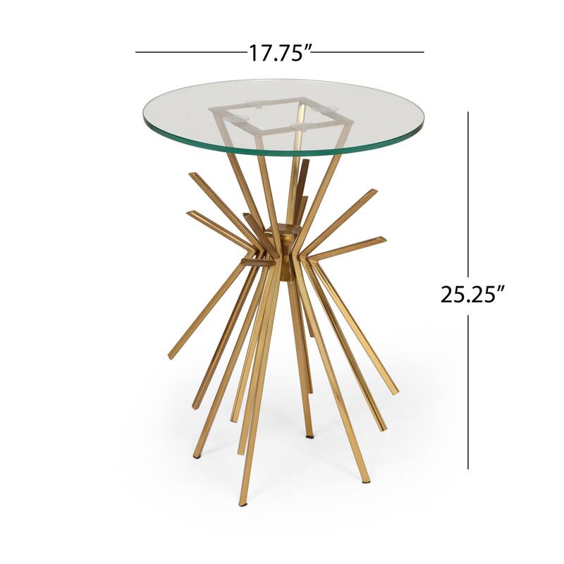 17.75" Modern Round End Table with Metallic Frame and Glass Tabletop for Living Room or Bedroom