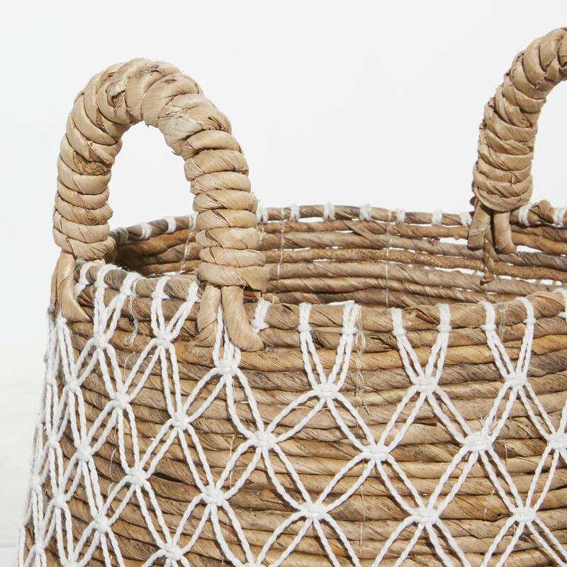 Banana Leaf Handmade String Detail Decorative and Functional Storage Basket with Handles - Set of 2 Brown - Roche River Decor