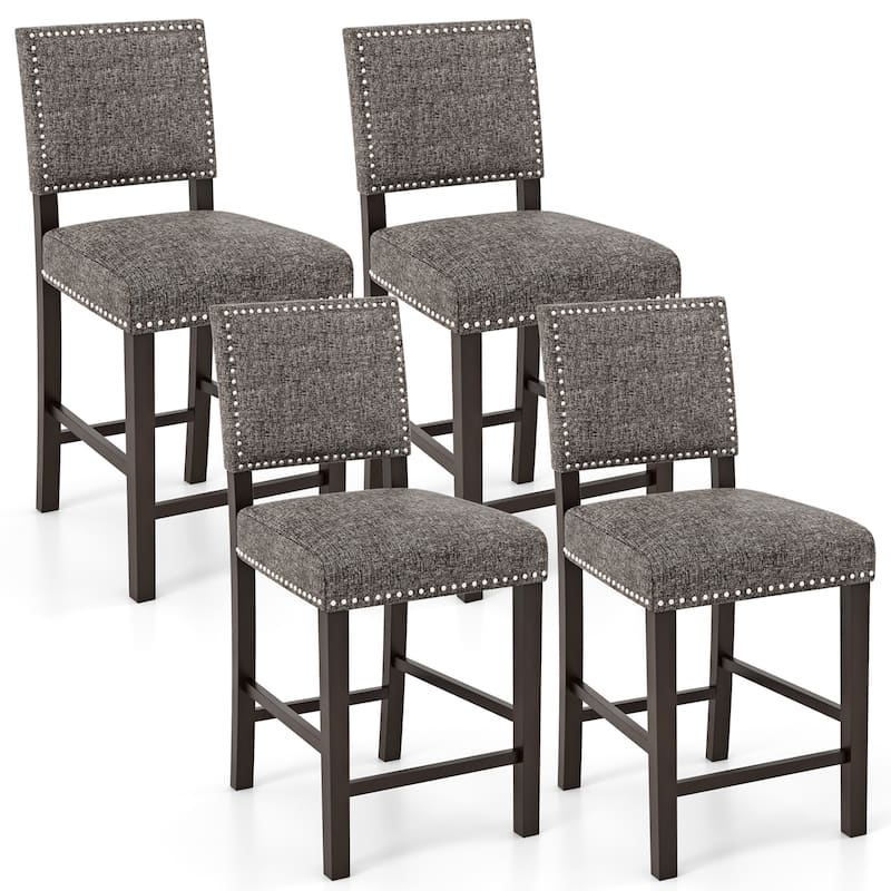 Gymax 4PCS Upholstered Bar Stools 26 Inch Counter Height Chairs w/ - Grey - Counter Height - Set of 2
