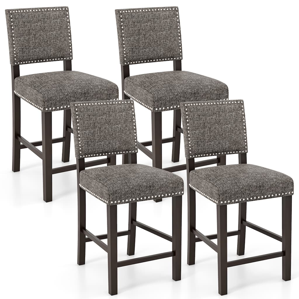 Gymax 4PCS Upholstered Bar Stools 26 Inch Counter Height Chairs w/