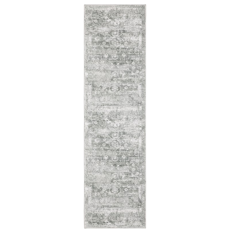 Style Haven Marissa Washable Distressed Oriental Sage Green/ Grey Area Rug - 2' x 8' - Runner