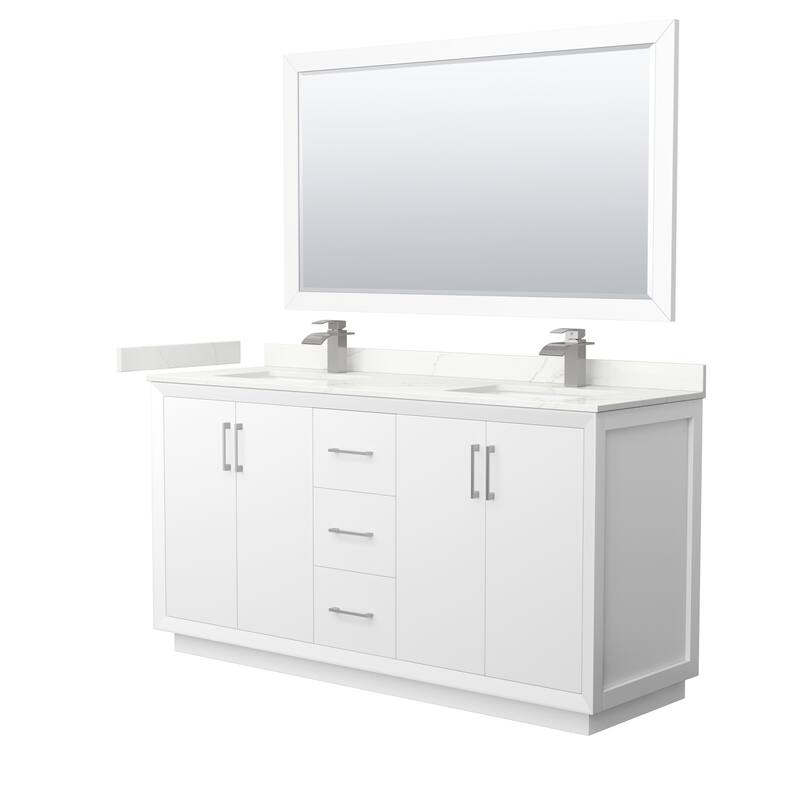 Wyndham Collection WCF414166D-QTZ-UNSM58 Strada 66" Free Standing - White / Giotto Quartz Top / Brushed Nickel