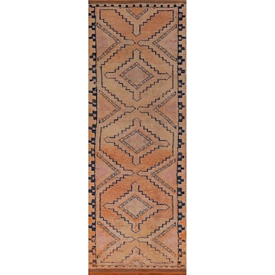 Transitional Oushak Vintage Runner Rug Handmade Foyer Wool Carpet - 3'2"x 10'9"