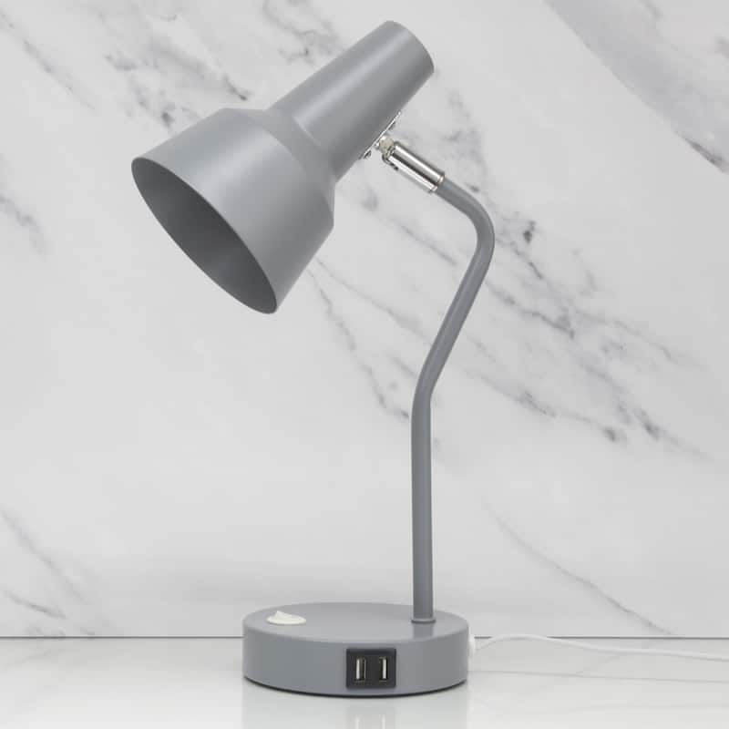 Modern Metal Gooseneck Desk Lamp with Dual USB Charging Ports Adjustable Arm Multiple Colors - 7.8" (L) x 5.2" (W) x 15.2" (H)