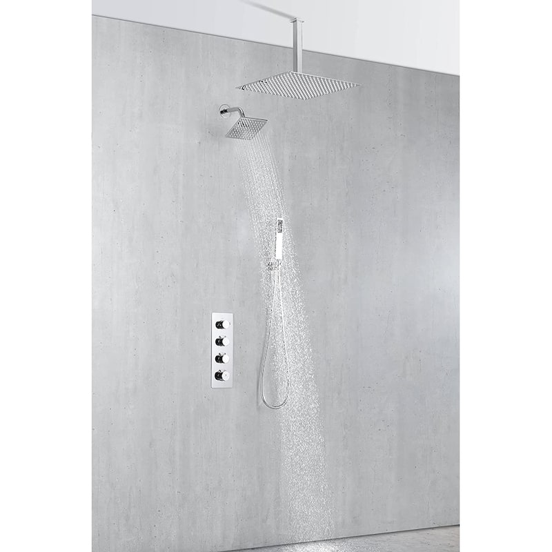 chrome dual shower heads 3 way thermostatic shower system - 7'6" x 10'9"