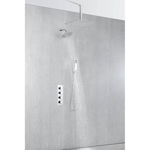 chrome dual shower heads 3 way thermostatic shower system - 7'6" x 10'9"