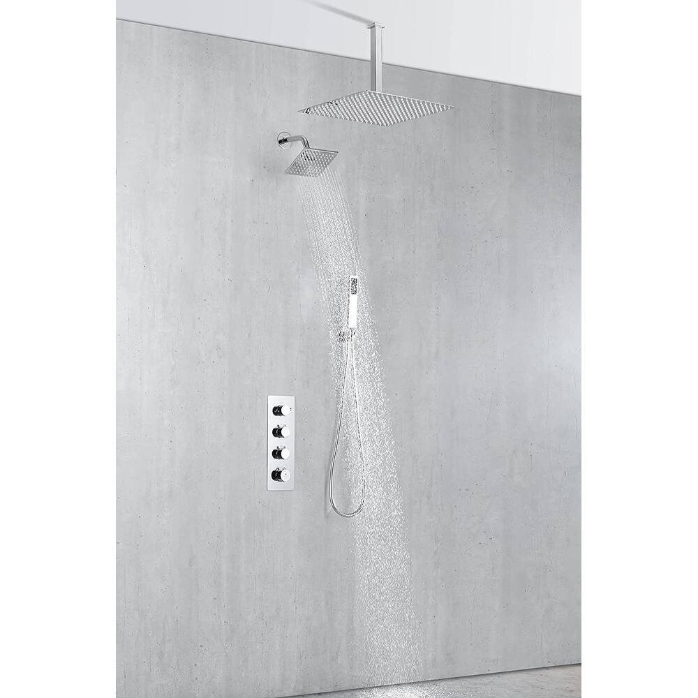 chrome dual shower heads 3 way thermostatic shower system - 7'6" x 10'9"