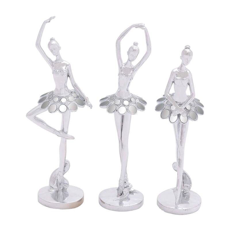 Silver Polystone Dancer Decorative Sculpture with Mirror Accents (Set of 3)