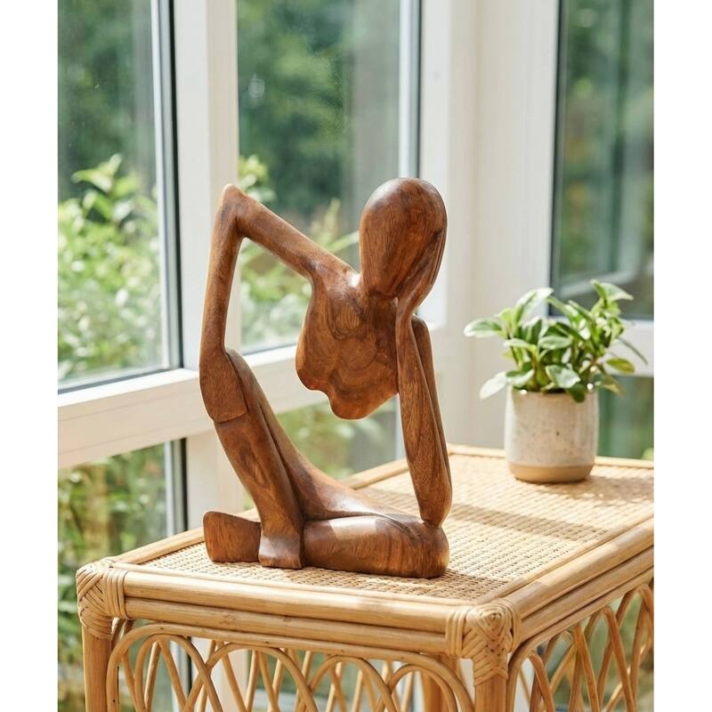 12" Wooden Handmade Abstract Sculpture Statue Handcrafted "Thinking Man 2" Gift Home Decor Figurine Accent Artwork Hand Carved