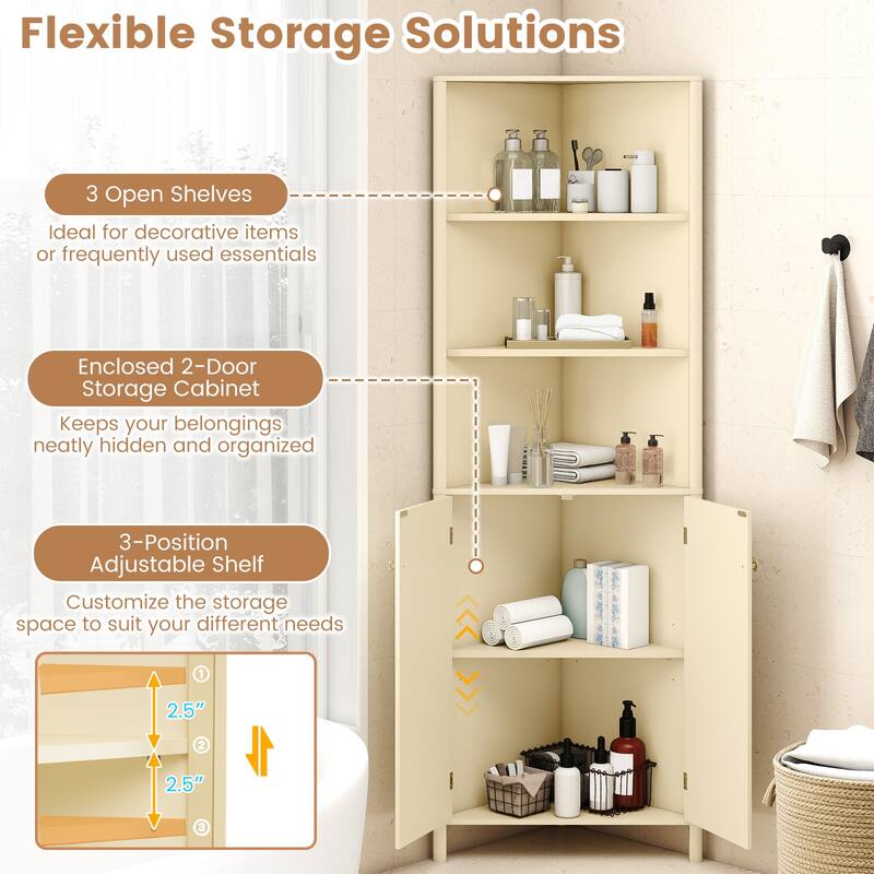 Gymax 68'' Tall Corner Cabinet w/ 5 Shelves & 2 Fluted Doors