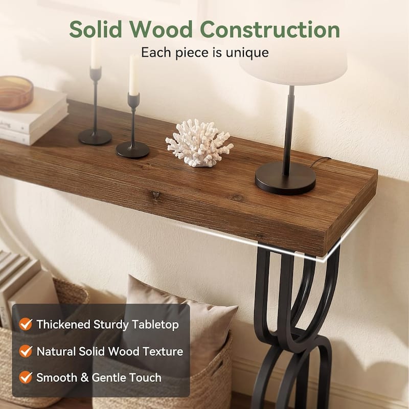 59" Solid Wood Console Table With Sturdy Metal Frame