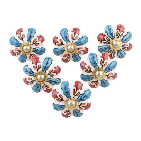 Novica Handmade Flowery Glory Ceramic Knobs (Set Of 6)