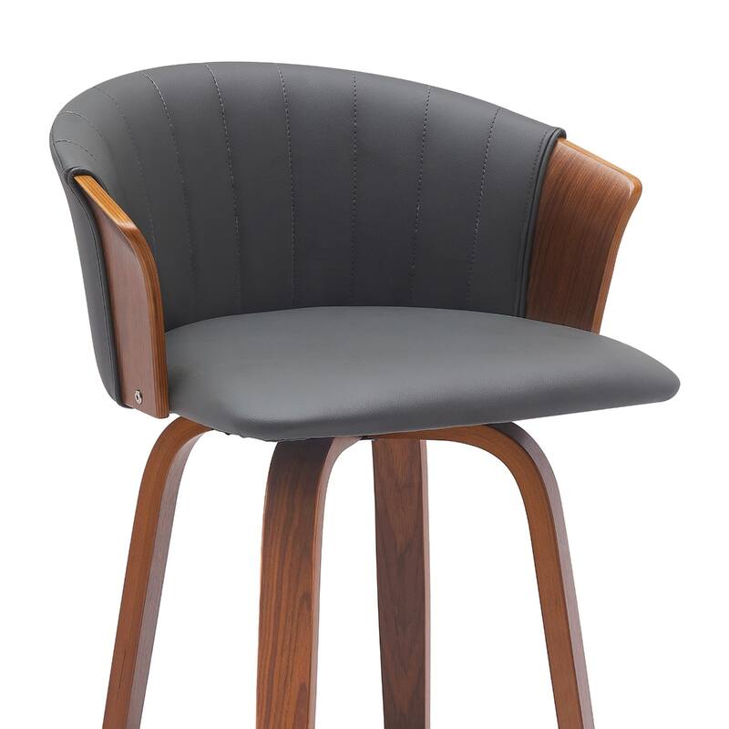 Faux Leather Swivel Counter Height Stool with Solid Wood Frame, Arms and Footrest