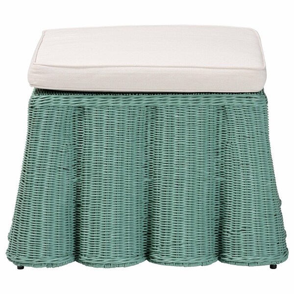 Palm Scallop Natural Rattan Ottoman with Cushion undefined