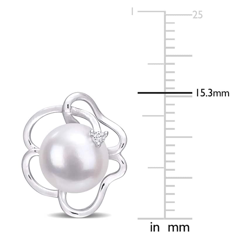Miadora Sterling Silver Cultured FW Pearl and Created White Sapphire Floral Stud Earrings (7.5-8mm)