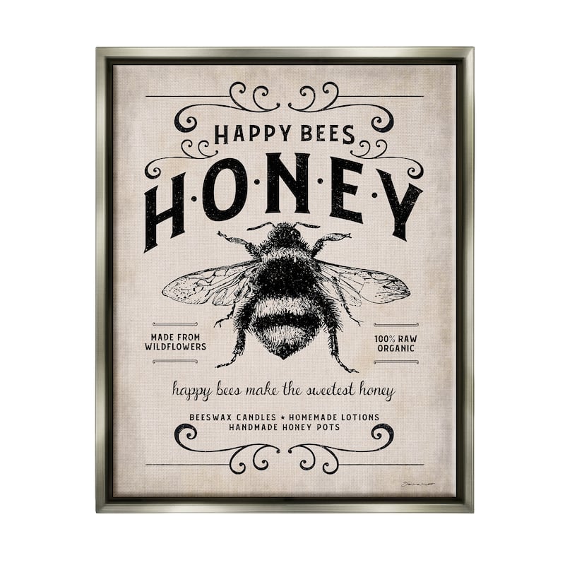 Stupell Honey Bee Rustic Farm Textured Word Design Floater Frame - Beige - 24 x 30 - Grey