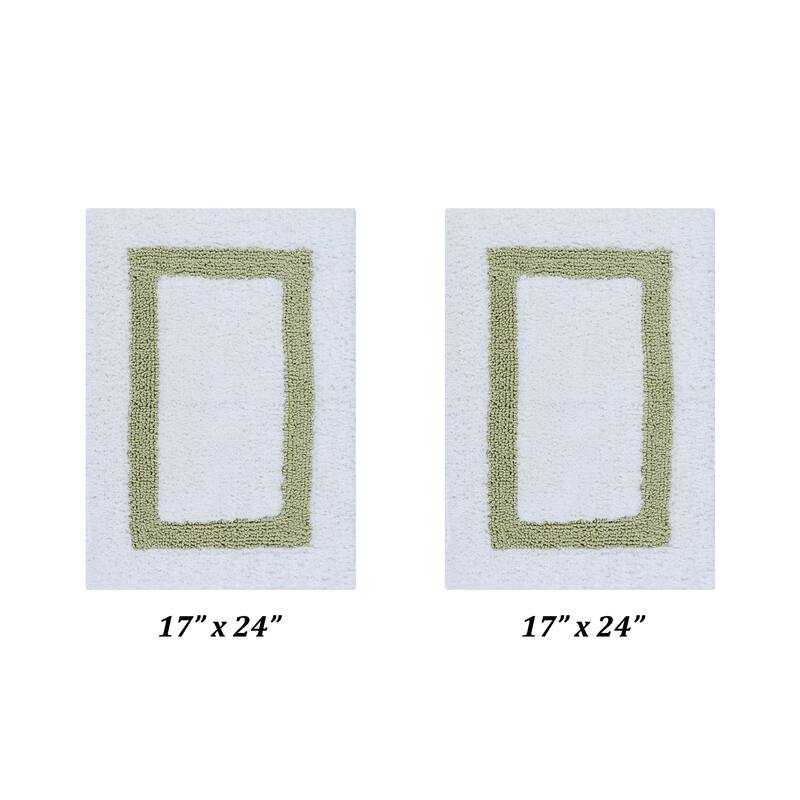 Better Trends Hotel Collection in Race Track 100% Cotton Super Absorbent Reversible Double Sided Machine Washable Bath Mat Rug - 2 Piece Set (17" x 24" | 17" x 24") - White & Sage