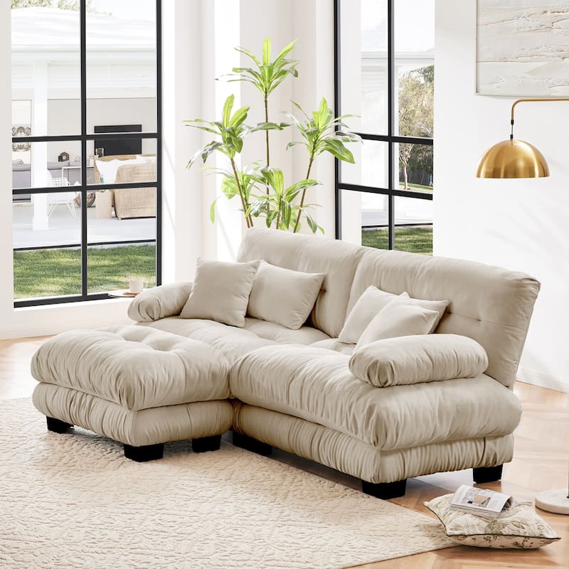 L Shaped Loveseat Sofa Chenille Sectional Couch with Lumbar Pillows