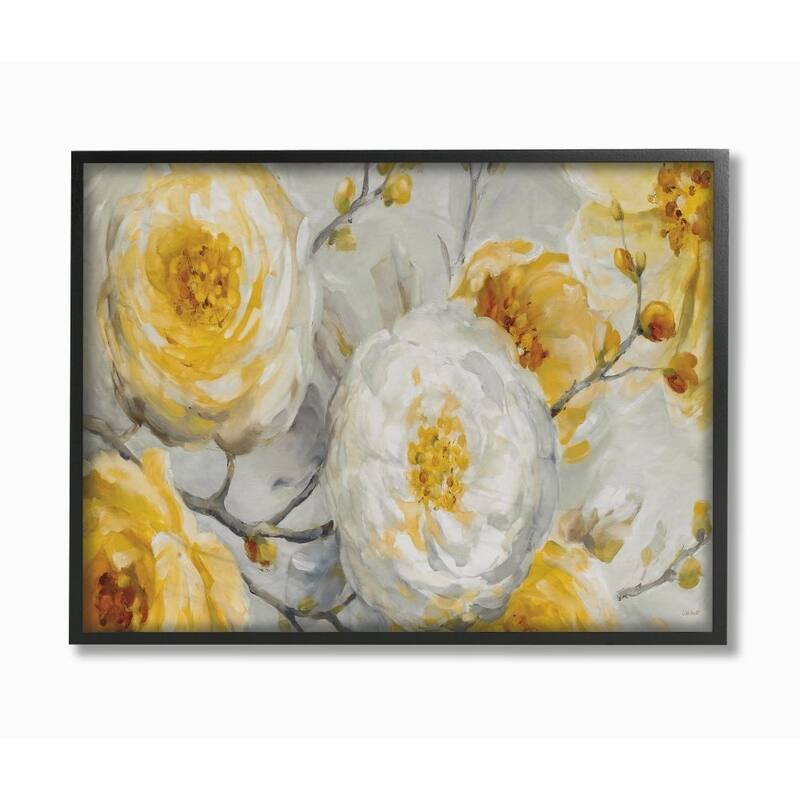 Stupell Abstract Flower Blossoms Tree Yellow White Painting Framed Wall Art