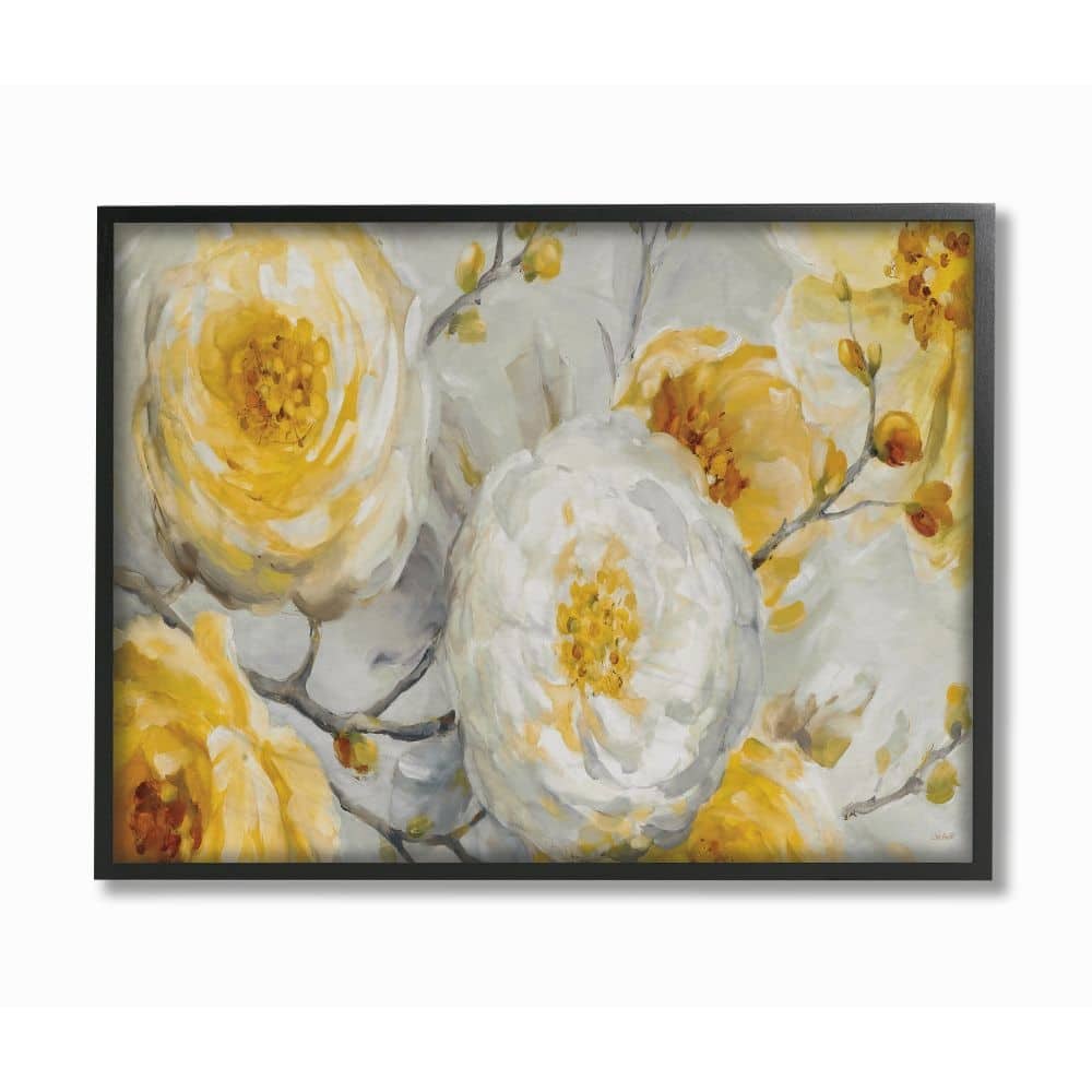 Stupell Abstract Flower Blossoms Tree Yellow White Painting Framed Wall Art