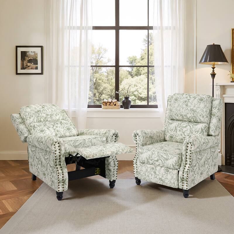 2 Set Manual Pushback Recliner Chair with Nailhead Trim