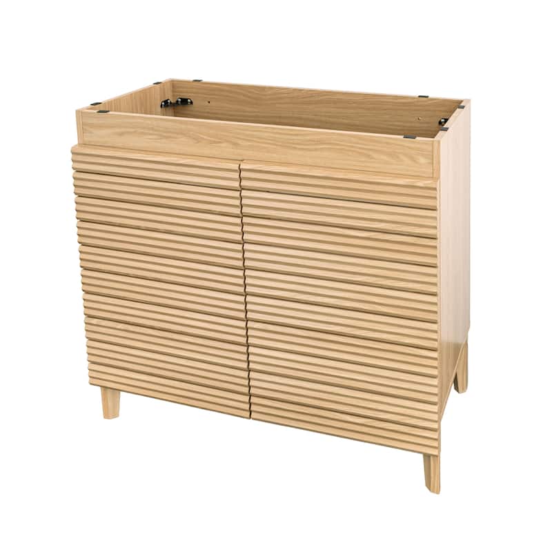 Javer Thin Linear Slat Modern Farmhouse 2-Shelf Bath Vanity Cabinet Only (Sink Basin not Included), by JONATHAN Y