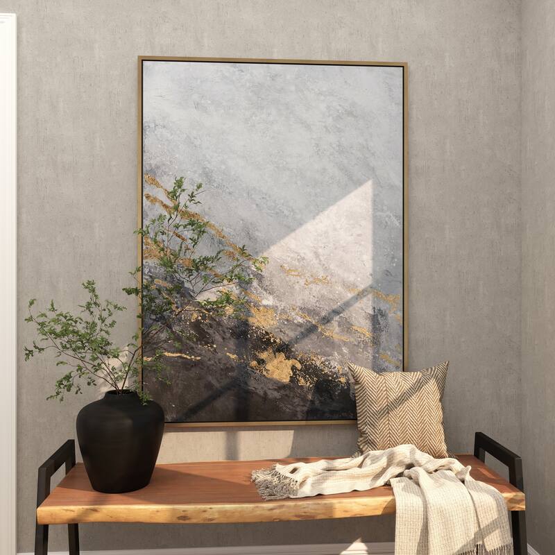 Canvas Leaf Living Room Framed Wall Art with Silver Frame