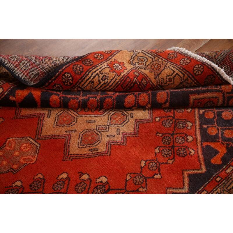 Geometric Zanjan Persian Vintage Area Rug Hand-knotted Wool Carpet - 4'11"x 12'11"