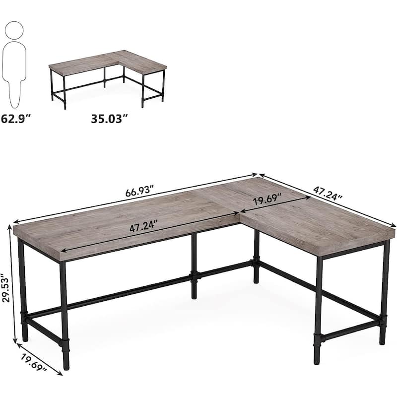 Tribesigns L-Shaped Desk, 67 inch Industrial Corner Computer Office Desk