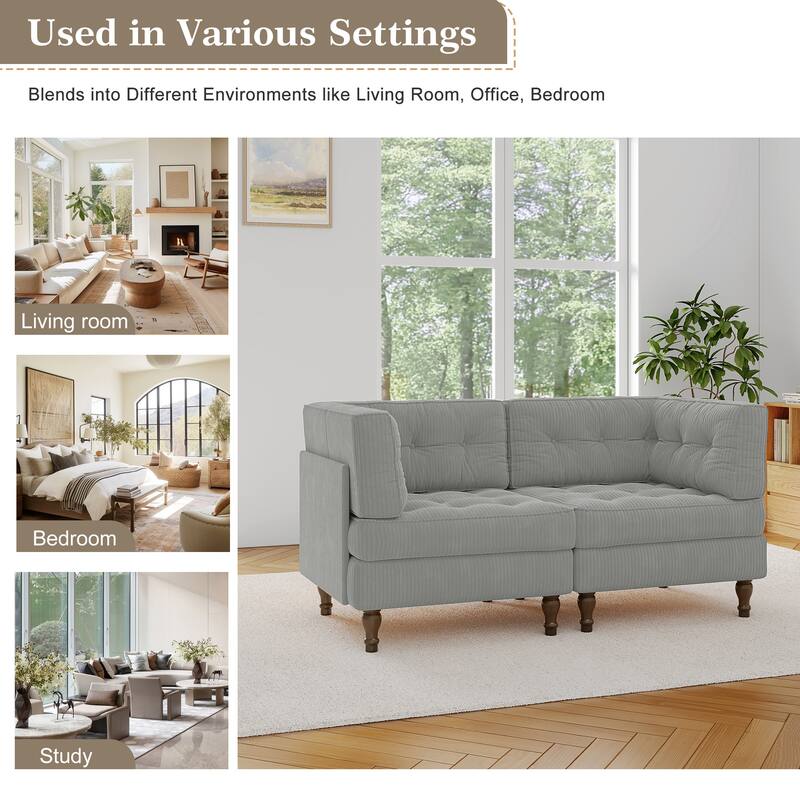 Modular Corduroy Corner Sectional Sofa Couch Set with Tufted Cushion