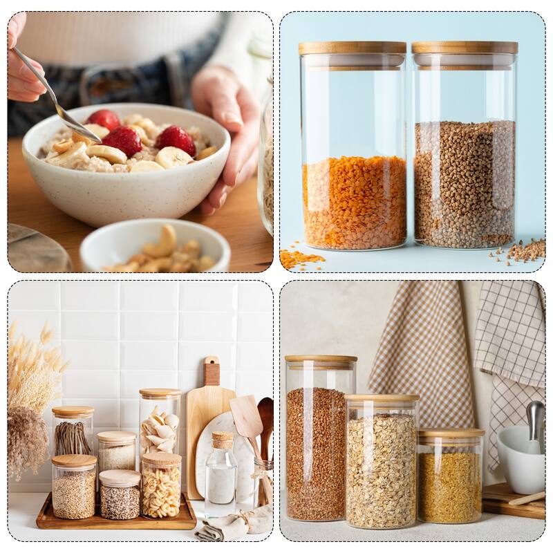 2Pcs 6.8oz Glass Jar with Airtight Bamboo Lid Glass Kitchen Container (10x5.4cm) - Transparent