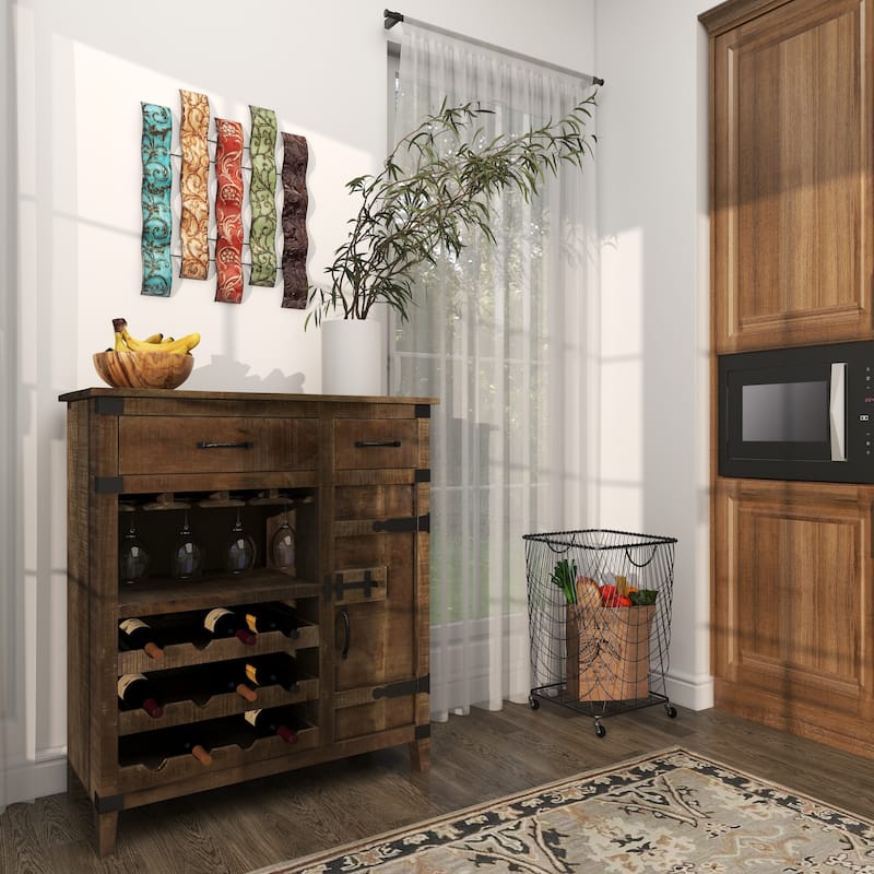 Multi Colored Metal 5 Wavy Panels Abstract Home Wall Decor with Embossed Details