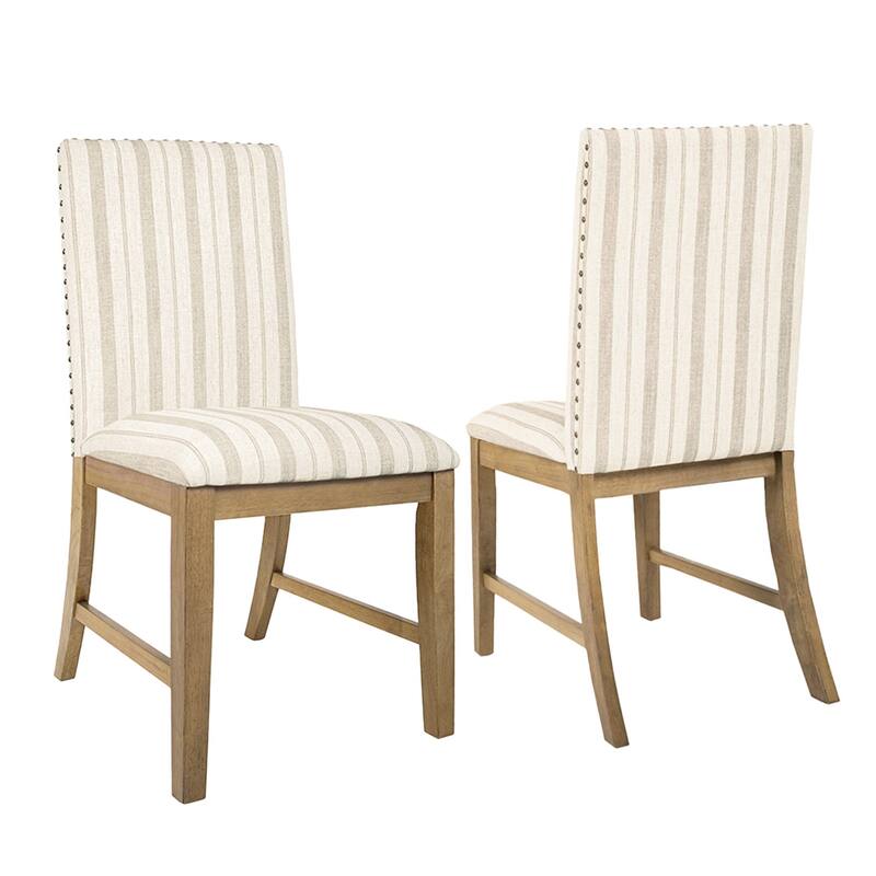 HomePop Upholstered Wood Apron Dining Chair - Set of 2 - Taupe Strip Woven