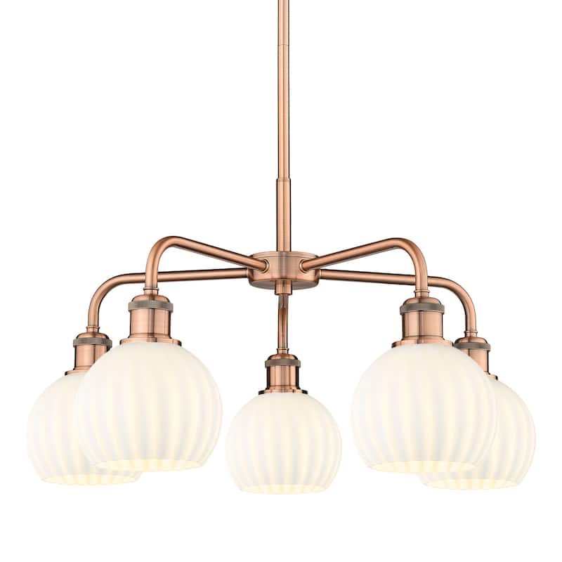 Innovations Lighting 516-5C-14-24-White Venetian-Indoor Chandelier - Antique Copper / White Venetian