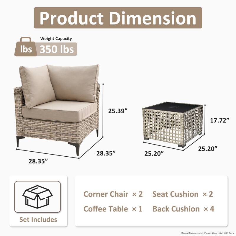 OVIOS 3 Pieces Outdoor Wicker Furniture Set With Solar-Powered Coffee Table