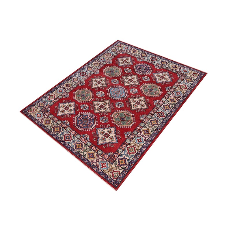 Southwestern Kazak Josh Red/Beige Wool Rug - 4'1'' x 6'0''