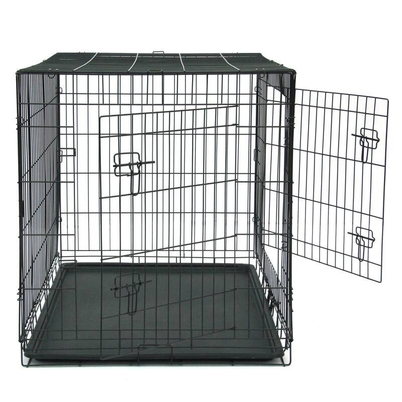 Black Wire Metal Pet Kennel Cat Dog Folding Steel Crate with Rounded Edges and Carrying Handle