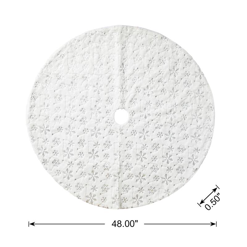 Glitzhome 48"D White Soft Plush Christmas Tree Skirts