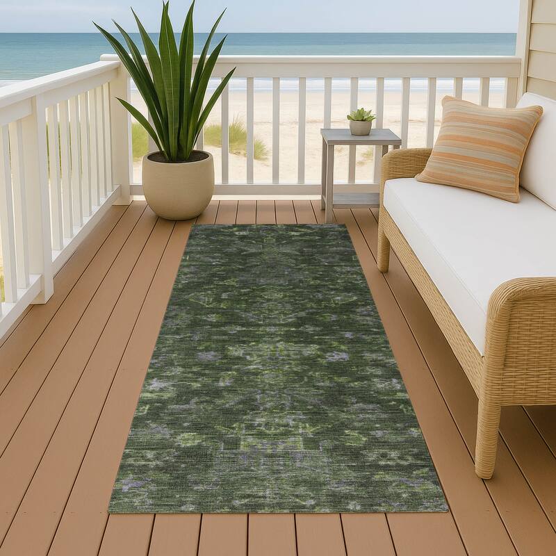 Machine Washable Indoor/ Outdoor Traditional Chelsea Chantille Rug - Olive - 2'3" x 7'6"