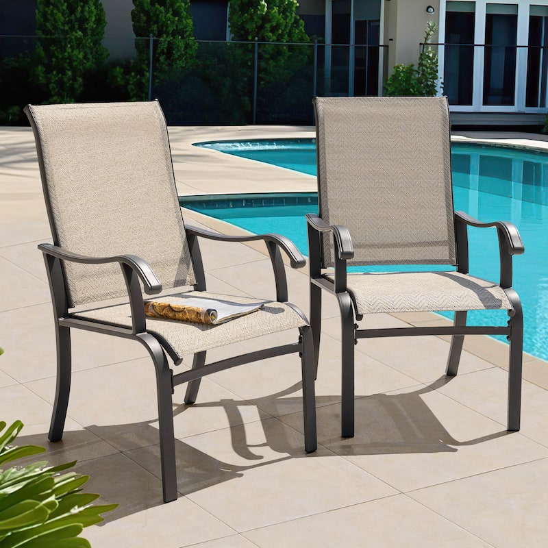 Outdoor 2-Piece Textilene Dining Chairs with Ergonomic Design, Beige