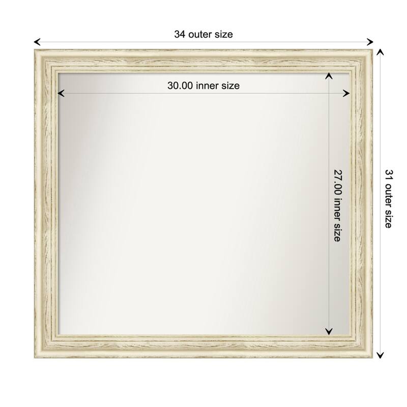 Country White Wash Framed Non-Beveled Custom Wall Mirror, Bathroom Vanity Mirror - Outer Size: 34.5 x 31.5