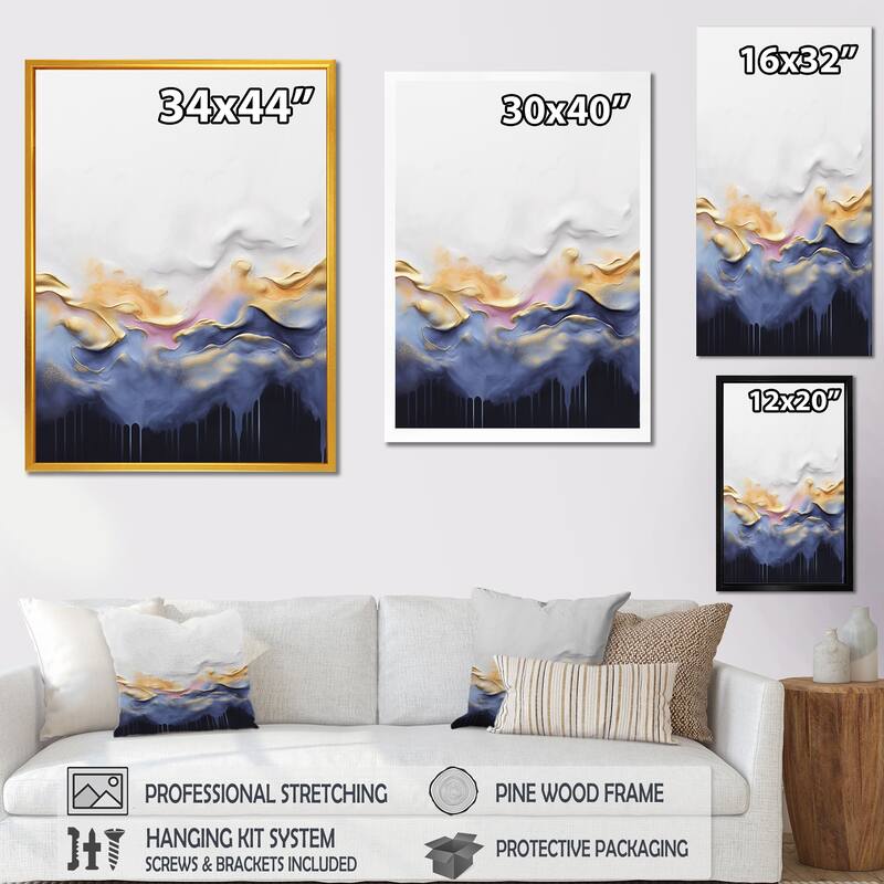 Designart "Abstract Blue And Yellow Marble Waterfall I" Abstract Liquid Ink Blue - Modern Entryway Framed Wall Art