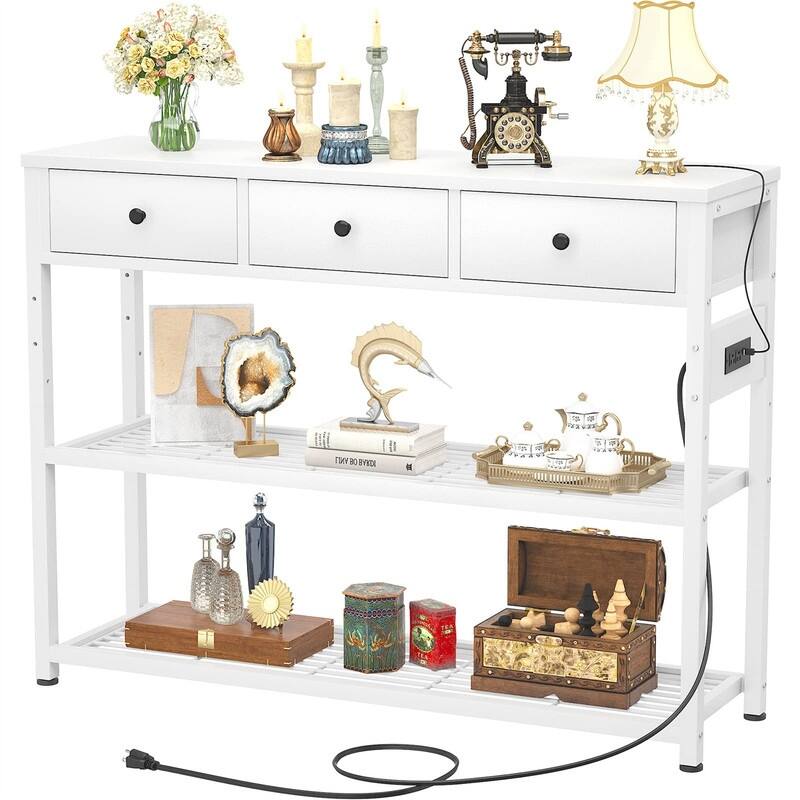 47'' Entryway Table with Outlets and USB Ports - 11.8"D x 47.2"W x 31.8"H - White