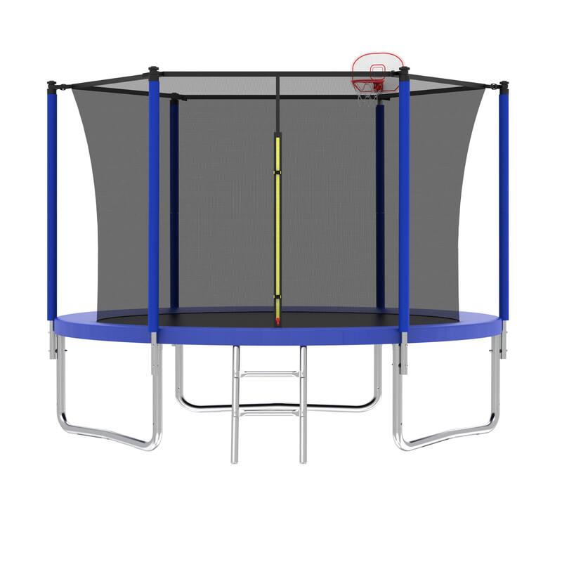 10 ft. Round Outdoor Trampoline with Safety Enclosure Net and Ladder