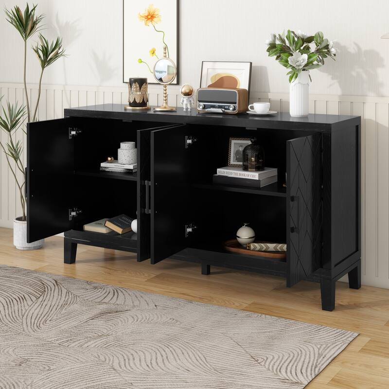 4-door Retro Sideboard with Adjustable Shelves