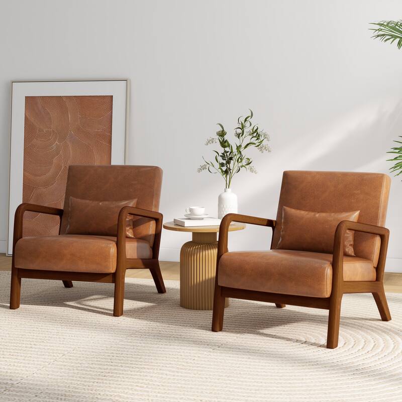 2 Set Mid Century ModernUpholstered Accent Chairs Armchair with Pillow
